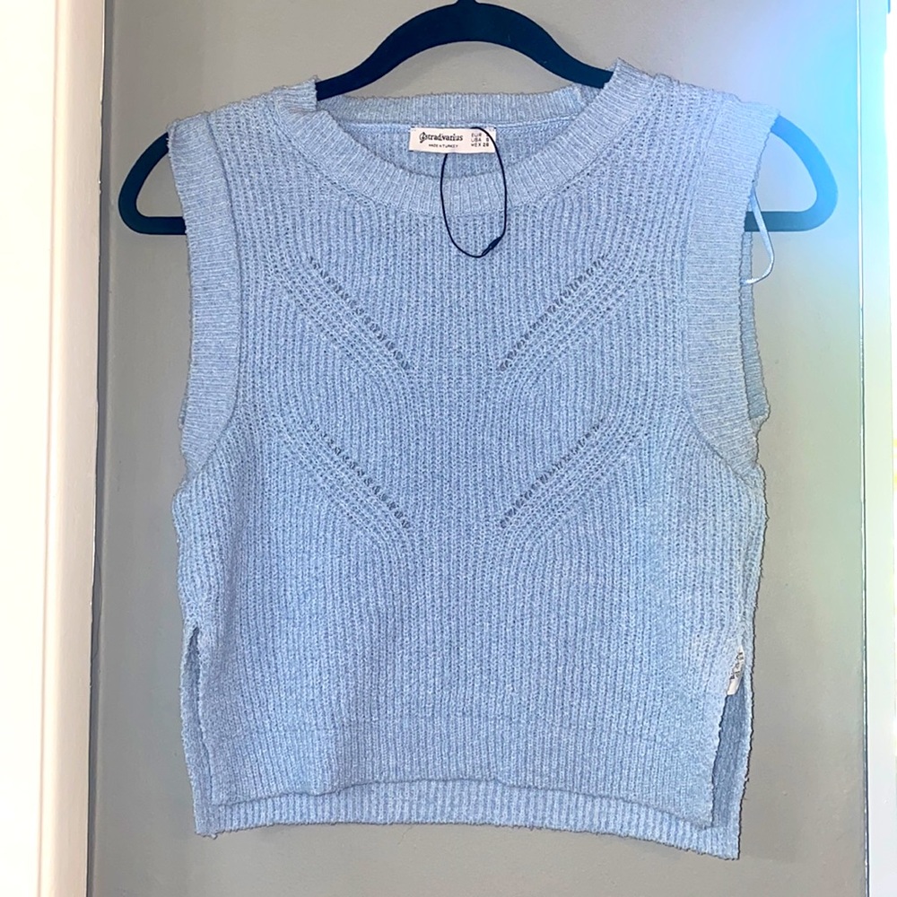 STRADIVARIUS KNIT Baby Blue Top // SZ S